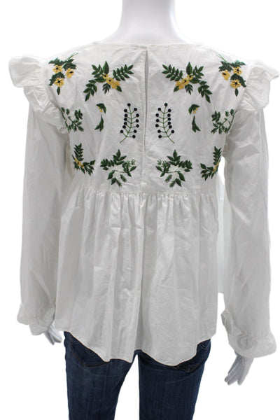 Zara Trafaluc Womens Basic Cotton Floral Long Sleeve Blouse Round Neck Size XS