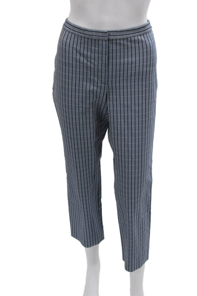Theory Women Skinny Check Viscose Zip Pants Blue Size 8