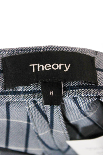 Theory Women Skinny Check Viscose Zip Pants Blue Size 8