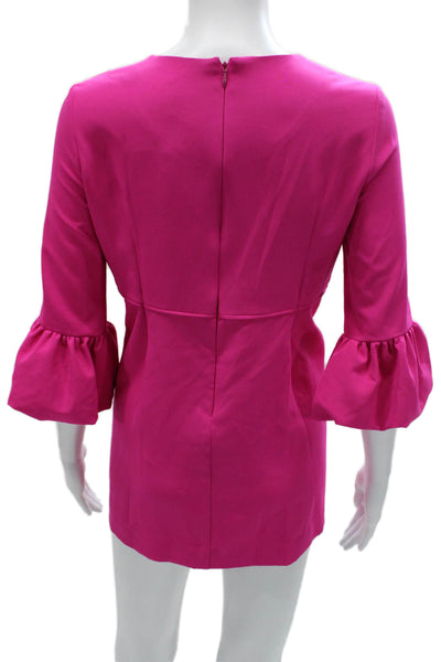 Milly Minis Girls Solid Trumpet Sleeve Dress Fuschia Size 16