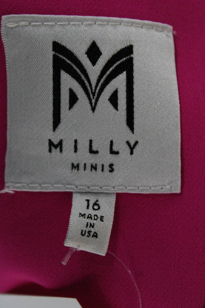Milly Minis Girls Solid Trumpet Sleeve Dress Fuschia Size 16