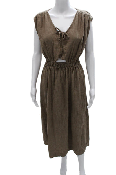 Sundry Women Sundress Brown V Neck Cotton Sleeveless Tie Long Size XS
