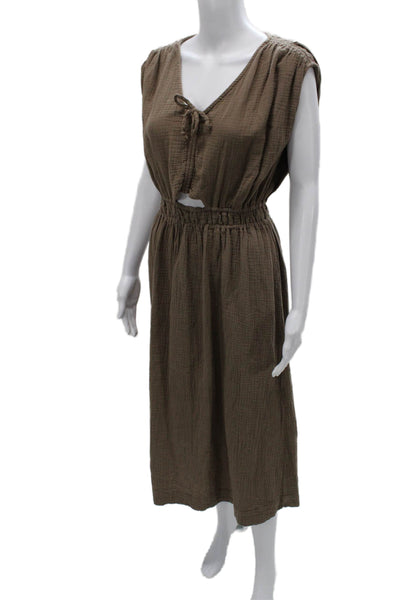 Sundry Women Sundress Brown V Neck Cotton Sleeveless Tie Long Size XS