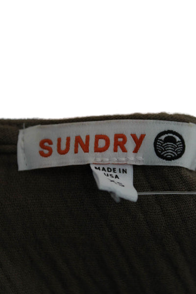 Sundry Women Sundress Brown V Neck Cotton Sleeveless Tie Long Size XS