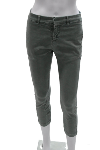 Nili Lotan Women Cropped Green Cotton Pants Size 0