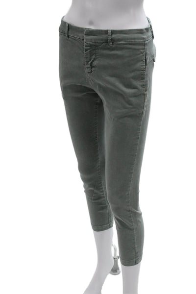 Nili Lotan Women Cropped Green Cotton Pants Size 0
