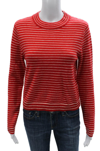 Zara Women Striped Red Pullover Sweater Crew Neck Long Sleeve Size S
