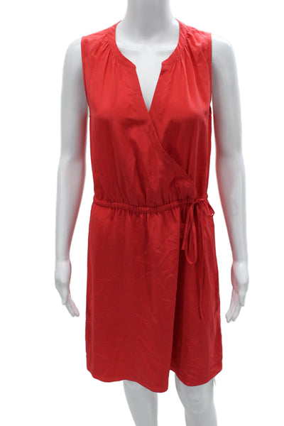 Cynthia Rowley Womens Wrap Dress Red Silk V-Neck Sleeveless Knee Length Size 4