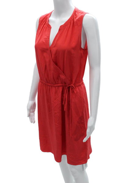 Cynthia Rowley Womens Wrap Dress Red Silk V-Neck Sleeveless Knee Length Size 4