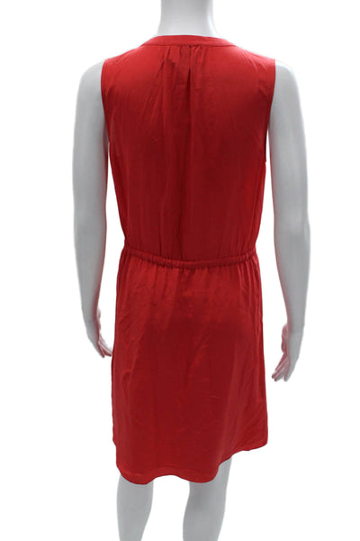 Cynthia Rowley Womens Wrap Dress Red Silk V-Neck Sleeveless Knee Length Size 4