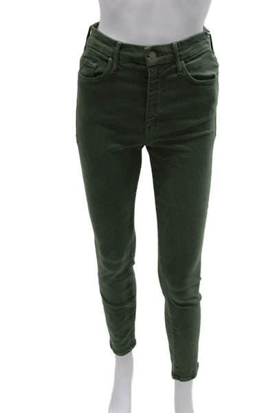 Mother Womens Skinny High Rise Green Jeans Cotton Inseam 27 Size 26