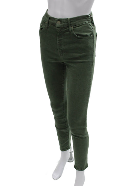 Mother Womens Skinny High Rise Green Jeans Cotton Inseam 27 Size 26