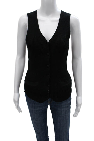 Sacai Womens Knit V-Neck Sleeveless Vest Black Polyester Button Size 2