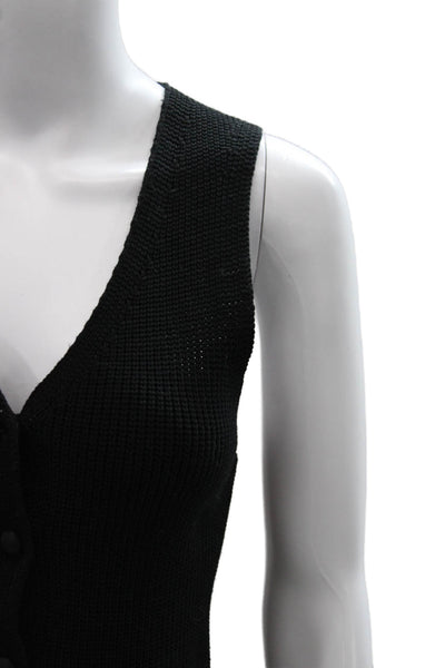 Sacai Womens Knit V-Neck Sleeveless Vest Black Polyester Button Size 2