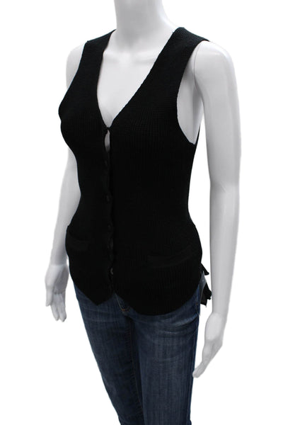 Sacai Womens Knit V-Neck Sleeveless Vest Black Polyester Button Size 2
