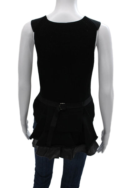Sacai Womens Knit V-Neck Sleeveless Vest Black Polyester Button Size 2