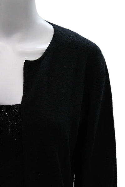Carmen Marc Valvo Women Cardigan Set Black Cashmere Square Neck 3/4 Slv Size M