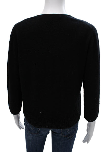 Carmen Marc Valvo Women Cardigan Set Black Cashmere Square Neck 3/4 Slv Size M