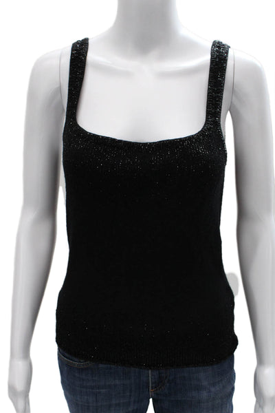 Carmen Marc Valvo Women Cardigan Set Black Cashmere Square Neck 3/4 Slv Size M
