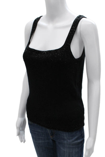 Carmen Marc Valvo Women Cardigan Set Black Cashmere Square Neck 3/4 Slv Size M