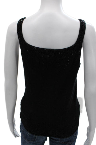 Carmen Marc Valvo Women Cardigan Set Black Cashmere Square Neck 3/4 Slv Size M