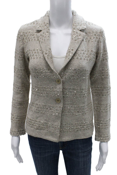 Amina Rubinacci Women Striped Wool Collared Button Basic Jacket Gray Size 40