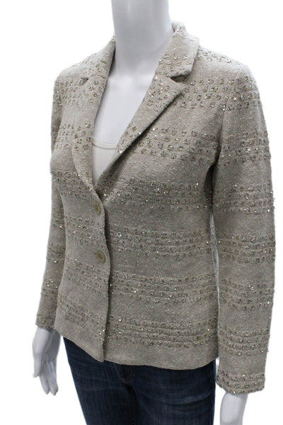Amina Rubinacci Women Striped Wool Collared Button Basic Jacket Gray Size 40