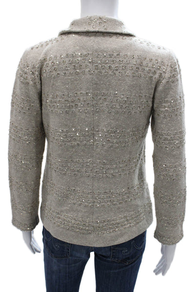 Amina Rubinacci Women Striped Wool Collared Button Basic Jacket Gray Size 40