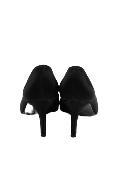 Stuart Weitzman Womens Satin Jeweled Peep Toe Pumps Black Size 7.5 Medium