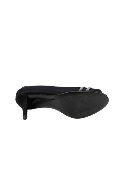 Stuart Weitzman Womens Satin Jeweled Peep Toe Pumps Black Size 7.5 Medium