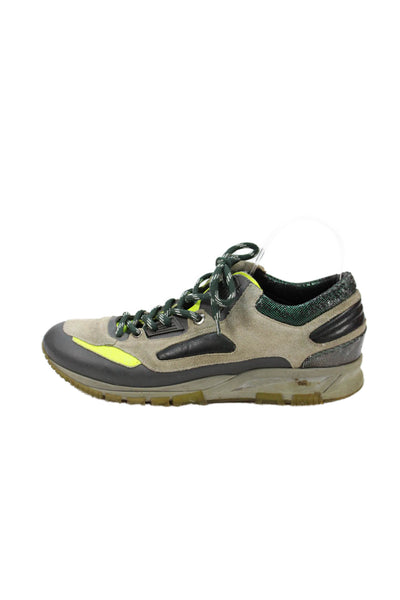 Lanvin Mens Suede Color Block Low Top Athletic Sneakers Shoes Brown Green Sz 9
