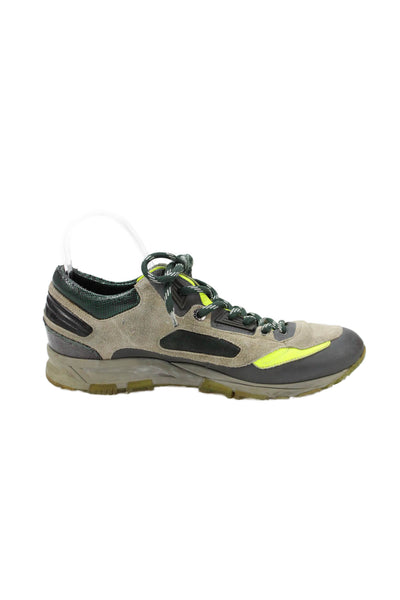 Lanvin Mens Suede Color Block Low Top Athletic Sneakers Shoes Brown Green Sz 9