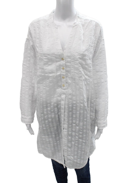 Pilcro Anthropologie Women Tunic White V-Neck Striped Long Sleeve Size S