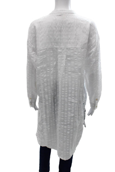 Pilcro Anthropologie Women Tunic White V-Neck Striped Long Sleeve Size S