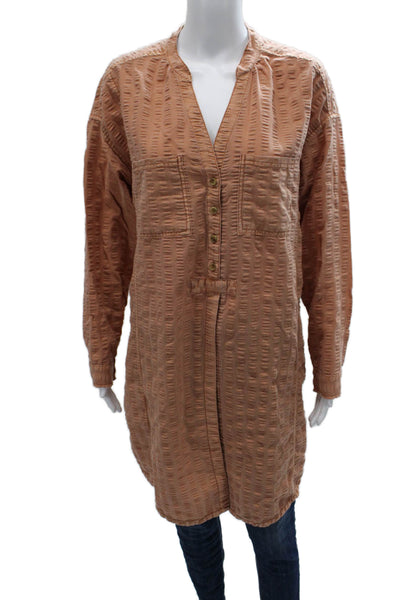 Pilcro Anthropologie Women Shirt Dress Orange Striped V-Neck Long Sleeve Size S