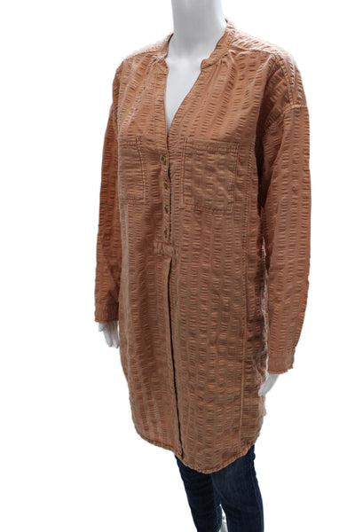 Pilcro Anthropologie Women Shirt Dress Orange Striped V-Neck Long Sleeve Size S