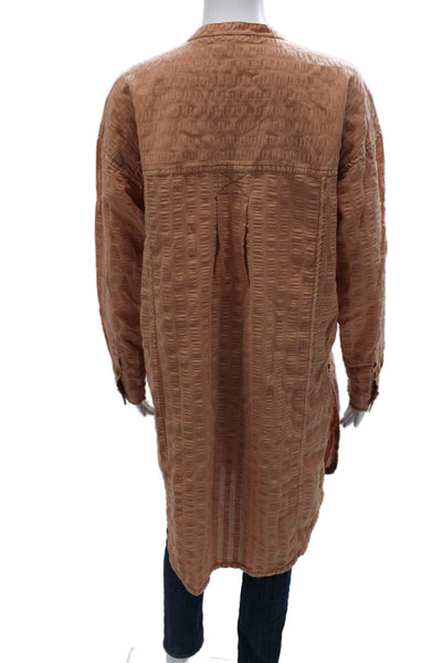 Pilcro Anthropologie Women Shirt Dress Orange Striped V-Neck Long Sleeve Size S