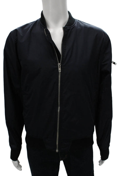 Topman Mens Bomber Jacket Blue Zip Polyester Solid Fall Size M