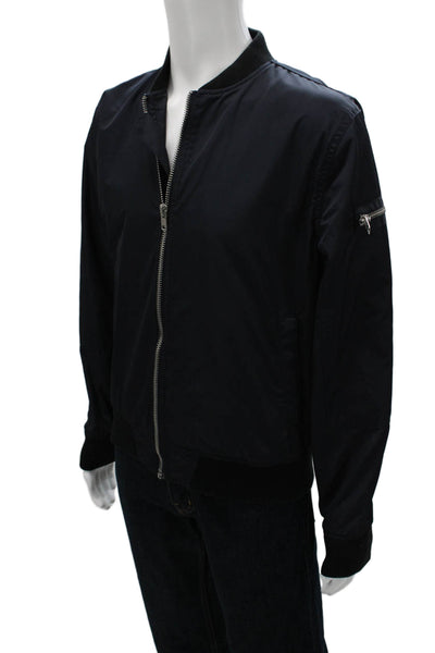 Topman Mens Bomber Jacket Blue Zip Polyester Solid Fall Size M