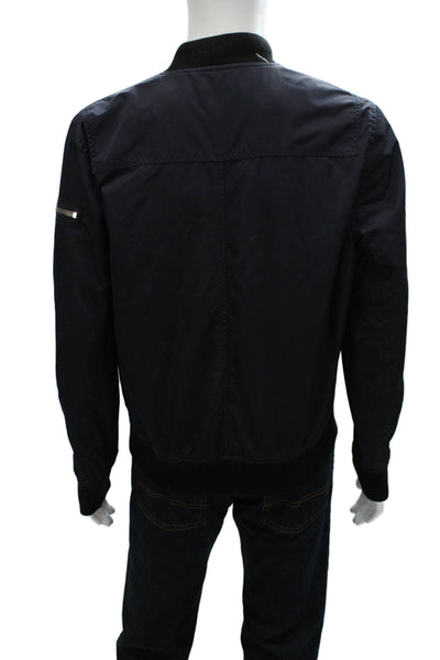 Topman Mens Bomber Jacket Blue Zip Polyester Solid Fall Size M
