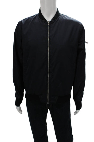 Topman Mens Bomber Jacket Blue Zip Polyester Solid Fall Size M