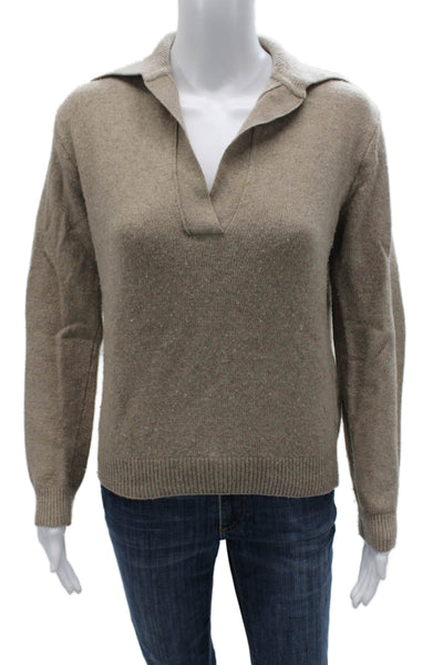 Almina Womens Pullover Sweater Beige Wool Blend Collared Long Sleeve Size S