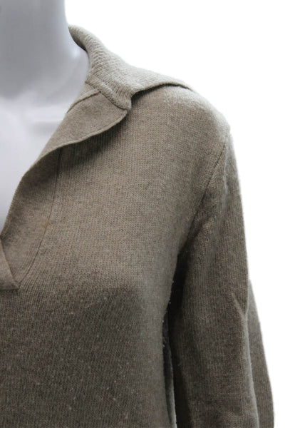 Almina Womens Pullover Sweater Beige Wool Blend Collared Long Sleeve Size S
