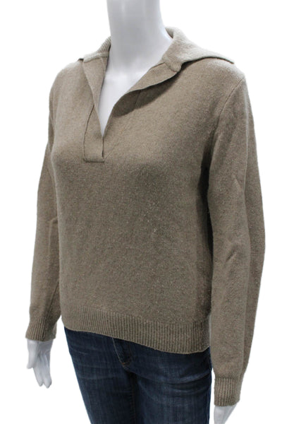 Almina Womens Pullover Sweater Beige Wool Blend Collared Long Sleeve Size S