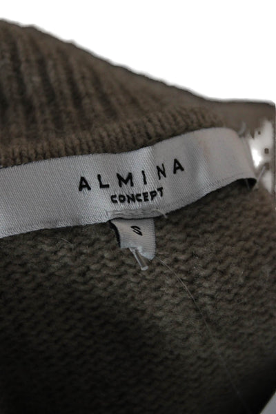 Almina Womens Pullover Sweater Beige Wool Blend Collared Long Sleeve Size S