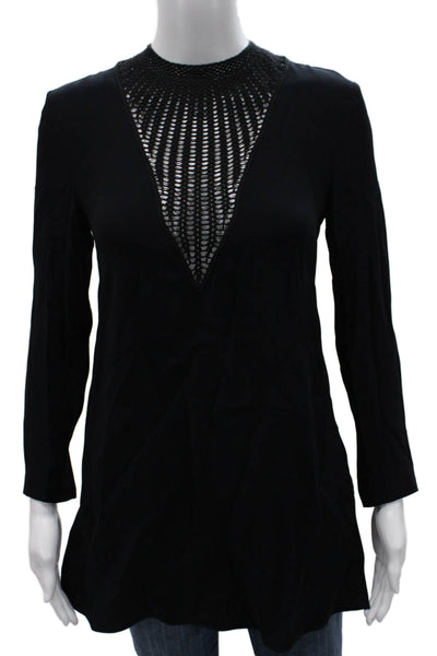 ALC Womens Black High Neck Long Sleeve Tunic Blouse Zip Polyester Blend Size 0