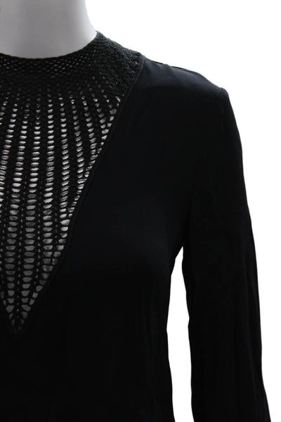 ALC Womens Black High Neck Long Sleeve Tunic Blouse Zip Polyester Blend Size 0