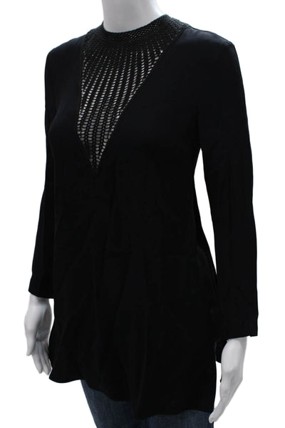 ALC Womens Black High Neck Long Sleeve Tunic Blouse Zip Polyester Blend Size 0