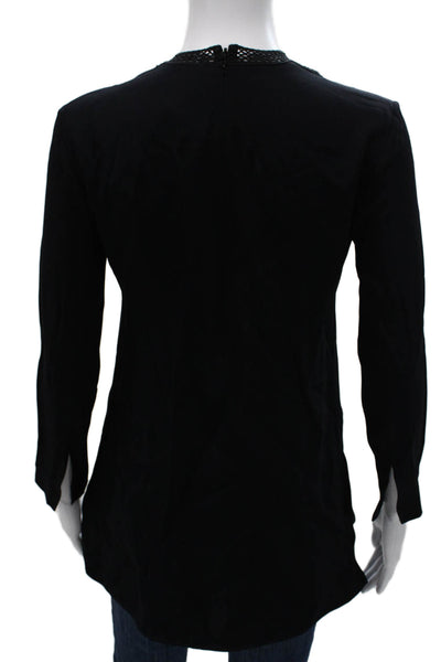 ALC Womens Black High Neck Long Sleeve Tunic Blouse Zip Polyester Blend Size 0