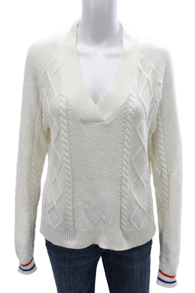 Kule Womens V-Neck Cotton Pullover Sweater White Long Sleeve Size S